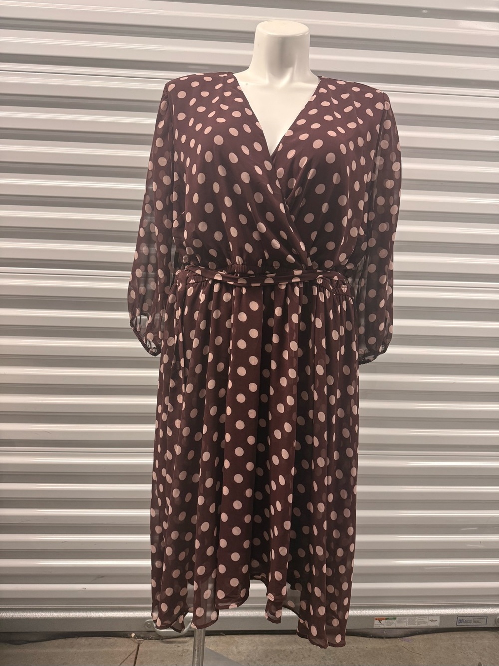 Lane Bryant Brown Midi Dress with Pink Polka Dots